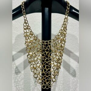 Guess Gold Tone Chainmail Bib Necklace
